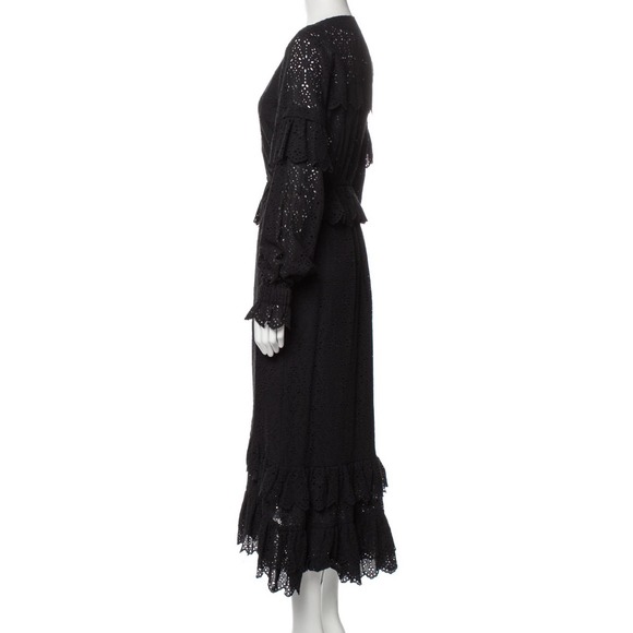 SIR. The Label Amelie Black Ruffled Broderick Anglaise Eyelet Midi Dress 6 NWT - Picture 6 of 11